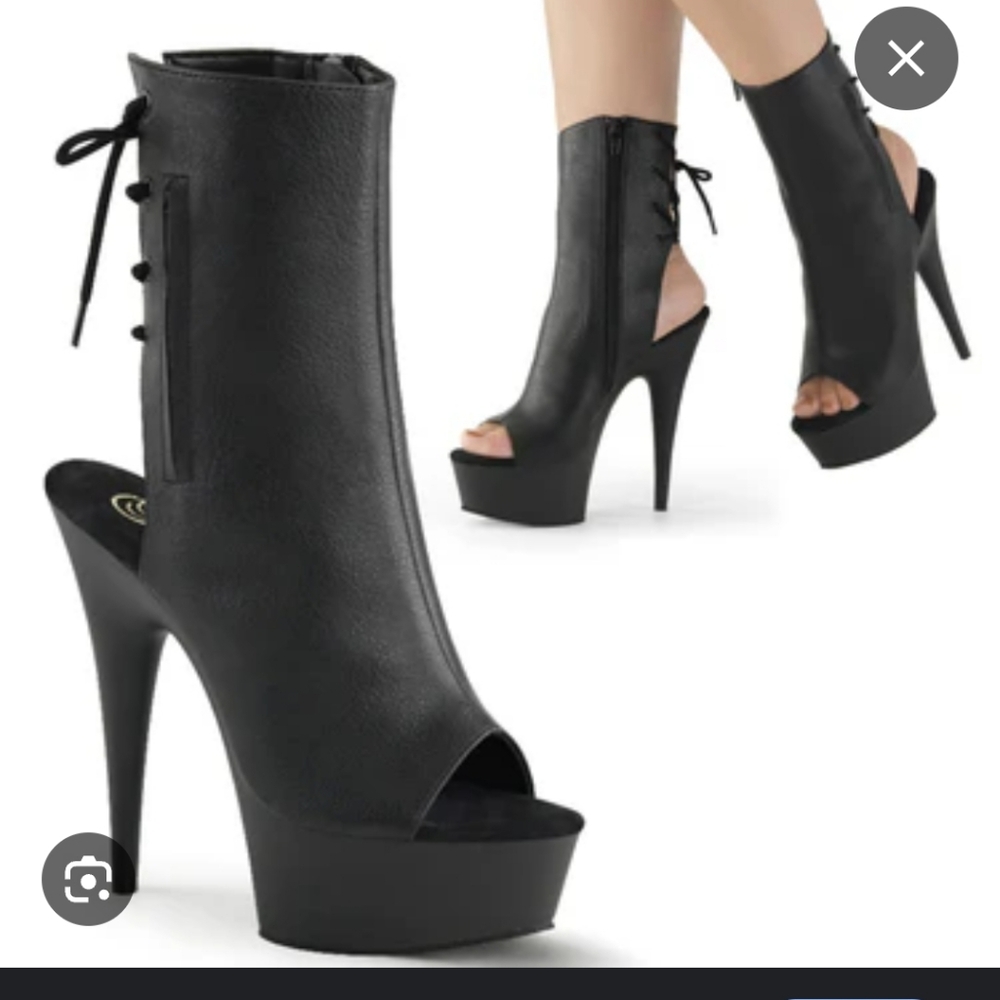 Pleasers Ankle open toe lace up back boot Adore NWT delight 1018 matte black